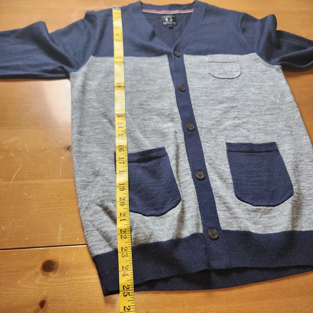 Goodale Cardigan Sweater‎ Mens Small Navy Gray Wool Blend Patch Pockets Casual